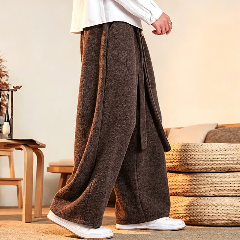 Buddha Stones Fall Winter Casual Minimalist Drawstring Solid Long Pants Men's Straight Leg Pants - image 10