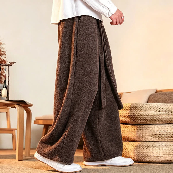 Buddha Stones Fall Winter Casual Minimalist Drawstring Solid Long Pants Men's Straight Leg Pants - image 10