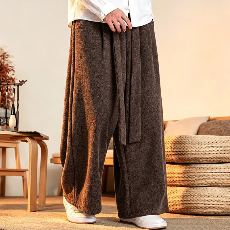 Buddha Stones Fall Winter Casual Minimalist Drawstring Solid Long Pants Men's Straight Leg Pants - image 9