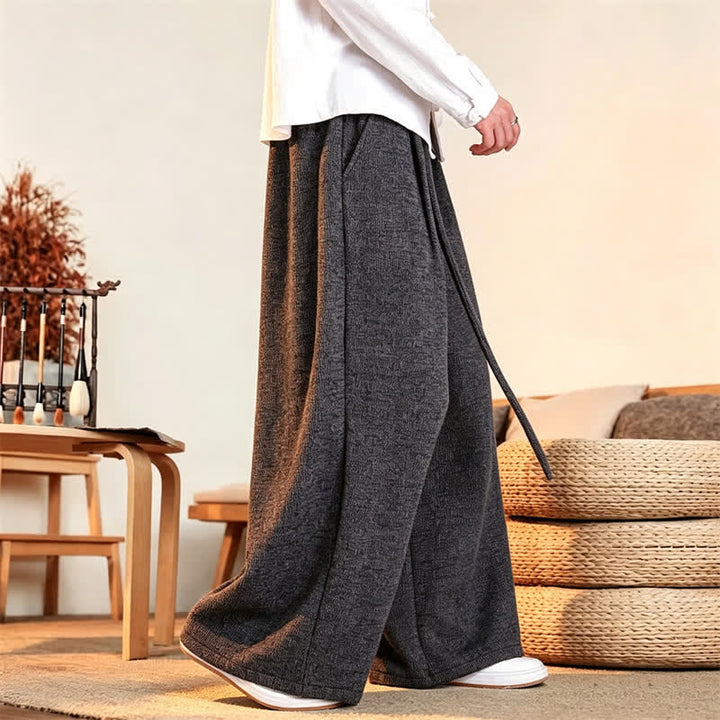 Buddha Stones Fall Winter Casual Minimalist Drawstring Solid Long Pants Men's Straight Leg Pants - image 4