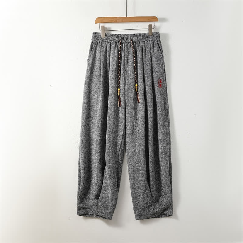 Buddha Stones Fall Winter Casual Drawstring Embroidery Character Solid Long Pants Men's Harem Pants With Pockets - DimGray - US/UK/AU52，EU62 (8XL) - image 10