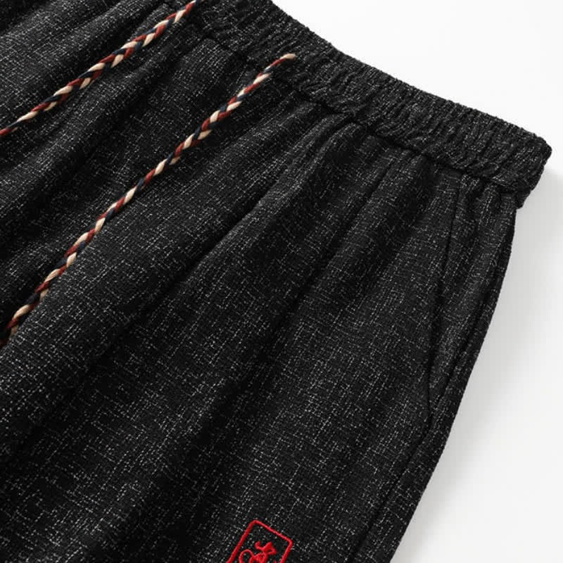 Buddha Stones Fall Winter Casual Drawstring Embroidery Character Solid Long Pants Men's Harem Pants With Pockets - image 5