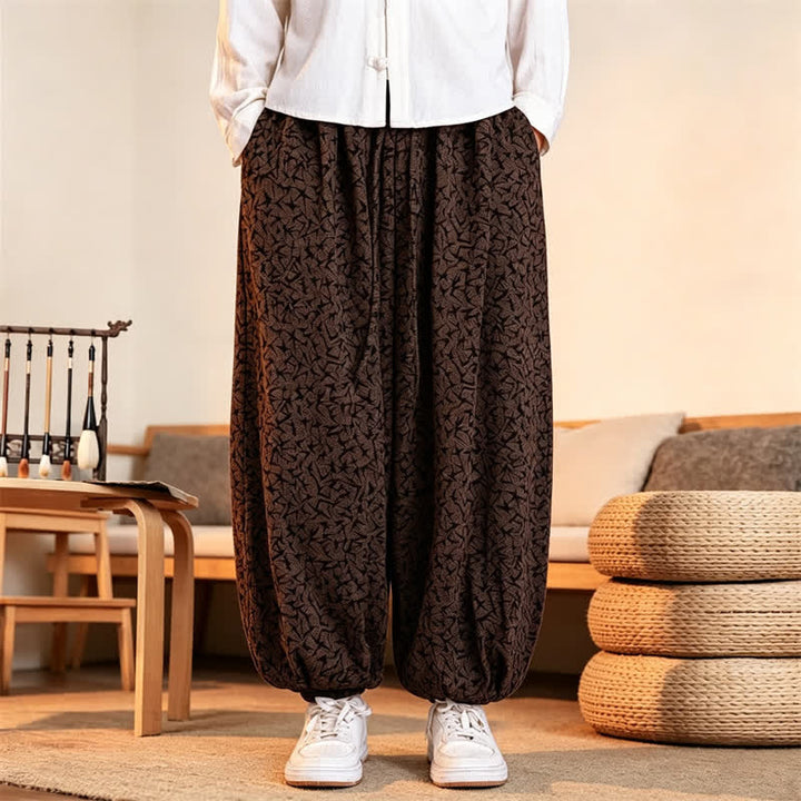 Buddha Stones Fall Winter Casual Minimalist Drawstring Abstract Long Pants Men's Harem Pants With Pockets - SaddleBrown - US/UK/AU46，EU56 (5XL) - image 8