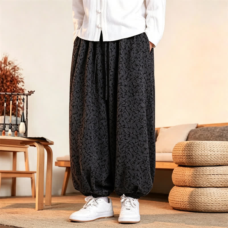 Buddha Stones Fall Winter Casual Minimalist Drawstring Abstract Long Pants Men's Harem Pants With Pockets - image 1