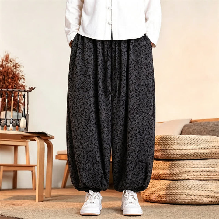Buddha Stones Fall Winter Casual Minimalist Drawstring Abstract Long Pants Men's Harem Pants With Pockets - image 5