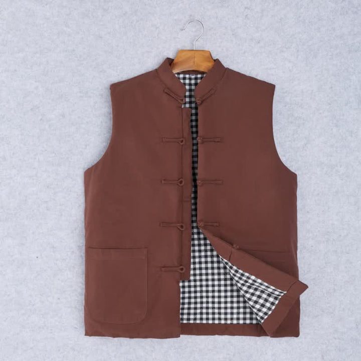 Buddha Stones Spring Fall Minimalist Tang Style Mandarin Collar Knot Button Solid Tank Top Men's Vest With Pocket - Sienna - US/UK/AU44，EU54 (4XL) - image 0