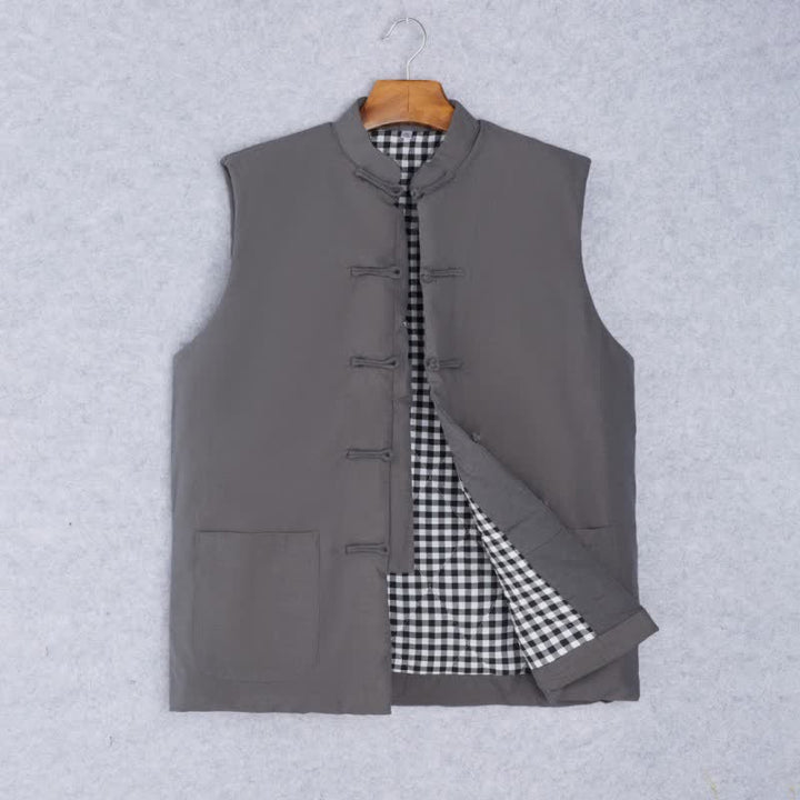 Buddha Stones Spring Fall Minimalist Tang Style Mandarin Collar Knot Button Solid Tank Top Men's Vest With Pocket - DimGray - US/UK/AU44，EU54 (4XL) - image 10
