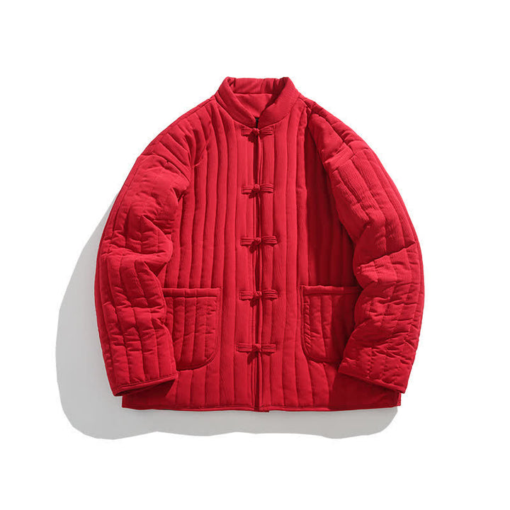 Buddha Stones Fall Winter Tang Style Minimalist Quilted Design Frog Button Solid Men's Jacket With Pockets - image 22