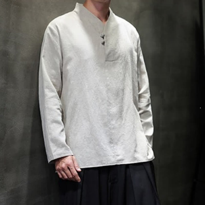 Buddha Stones Spring Summer Tang Style Casual Frog Button Solid Cotton Men's Long Sleeve Shirts - image 14