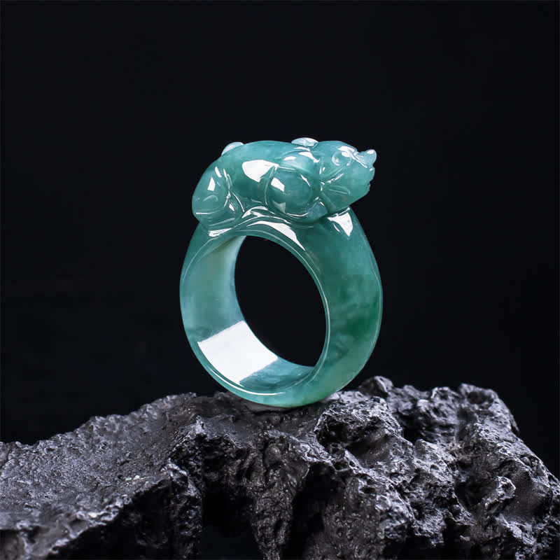 Buddha Stones Jade Hand-Carved Pi Xiu Wealth Ring - image 1