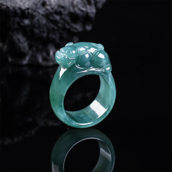 Buddha Stones Jade Hand-Carved Pi Xiu Wealth Ring - Pi Xiu(Approx. 35.6 × 12.4 × 3.6mm) - 22mm - image 0