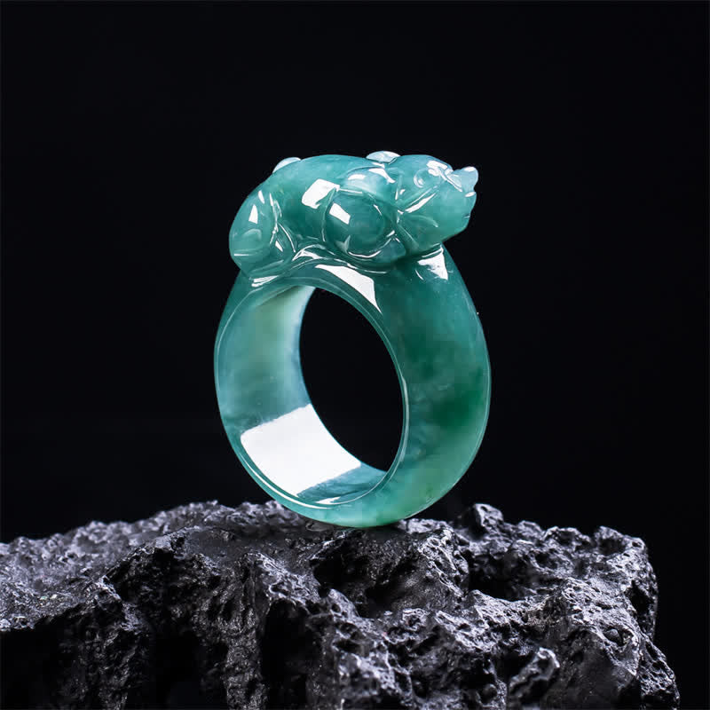 Buddha Stones Jade Hand-Carved Pi Xiu Wealth Ring - image 10