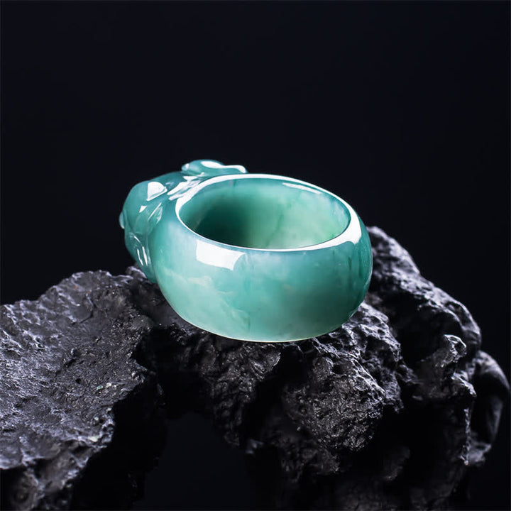 Buddha Stones Jade Hand-Carved Pi Xiu Wealth Ring - image 4