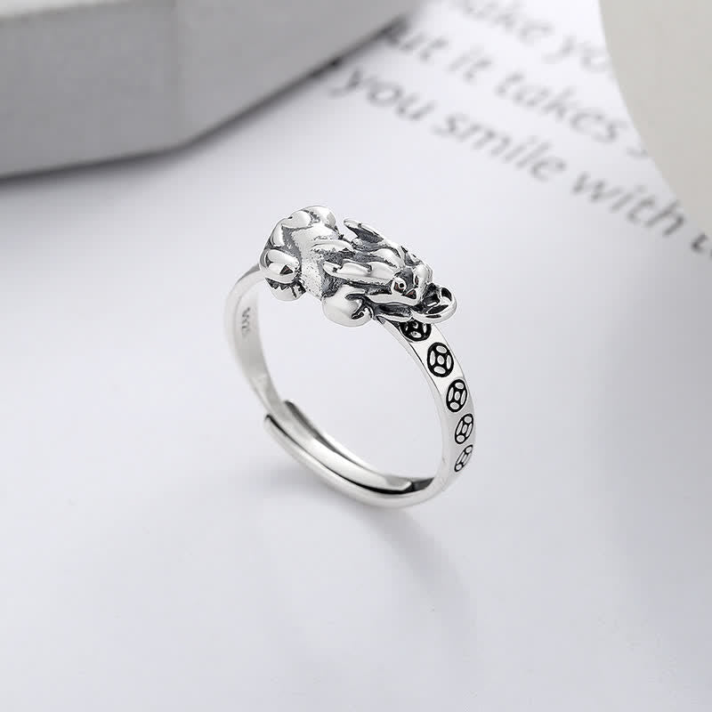 Buddha Stones 925 Sterling Silver Pi Xiu Coins Design Wealth Vintage Adjustable Ring - image 1