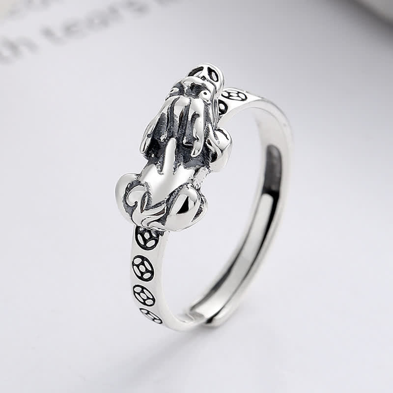 Buddha Stones 925 Sterling Silver Pi Xiu Coins Design Wealth Vintage Adjustable Ring - Pi Xiu(Wealth♥Luck) - 18.2mm(US 8)Adjustable - image 0