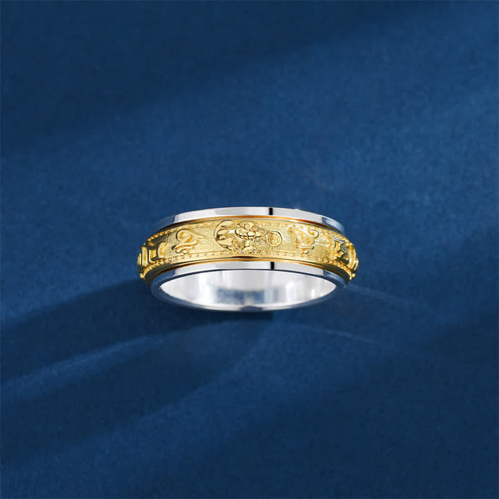 Buddha Stones Copper Pi Xiu Om Mani Padme Hum Two Tone Spinner Ring - image 3