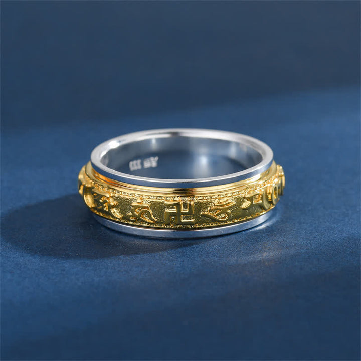 Buddha Stones Copper Pi Xiu Om Mani Padme Hum Two Tone Spinner Ring - image 2