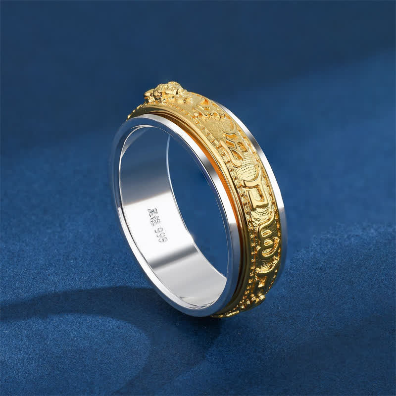 Buddha Stones Copper Pi Xiu Om Mani Padme Hum Two Tone Spinner Ring - image 1