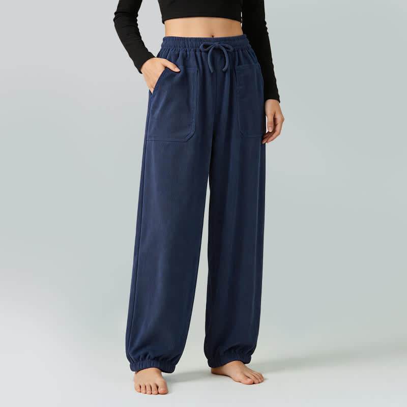 Buddha Stones Fall Winter Casual Drawstring Solid Long Pants Elastic Waist Corduroy Women's Tapered Pants With Pockets - MidnightBlue - US12, UK/AU16, EU44 (2XL) - image 0