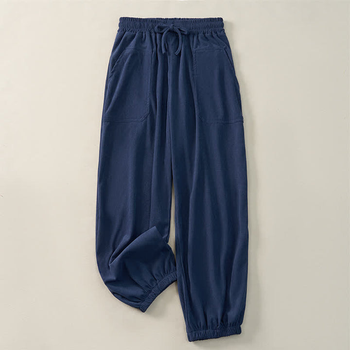 Buddha Stones Fall Winter Casual Drawstring Solid Long Pants Elastic Waist Corduroy Women's Tapered Pants With Pockets - image 2