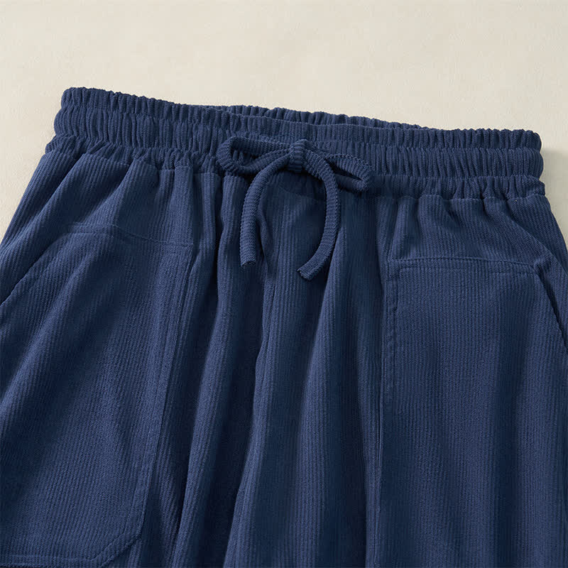 Buddha Stones Fall Winter Casual Drawstring Solid Long Pants Elastic Waist Corduroy Women's Tapered Pants With Pockets - image 3