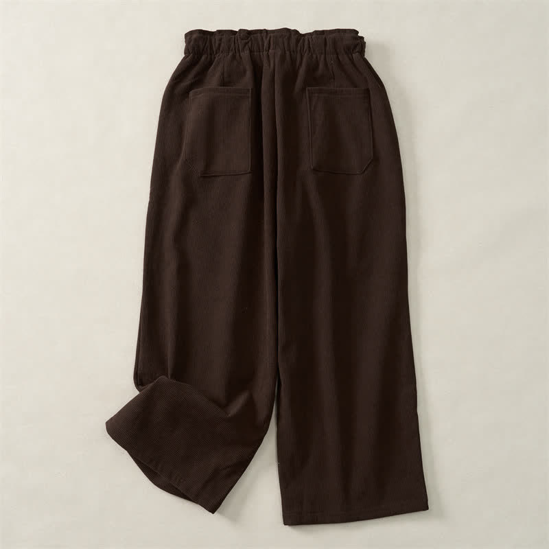 Buddha Stones Fall Winter Casual Minimalist Drawstring Solid Cropped Pants Corduroy Women's Straight Leg Pants With Pockets - image 3