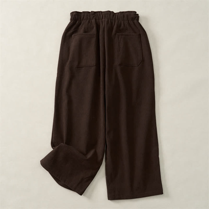 Buddha Stones Fall Winter Casual Minimalist Drawstring Solid Cropped Pants Corduroy Women's Straight Leg Pants With Pockets - image 3