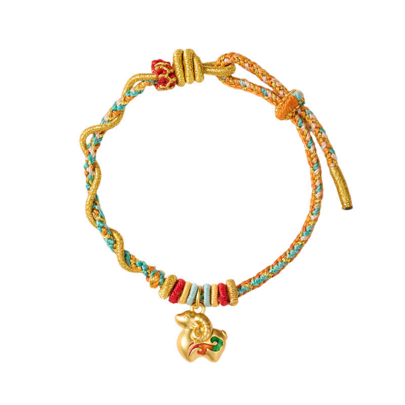 Buddha Stones Year of the Goat Colorful Copper Sheep Charm Lucky Braided String Bracelet - image 7