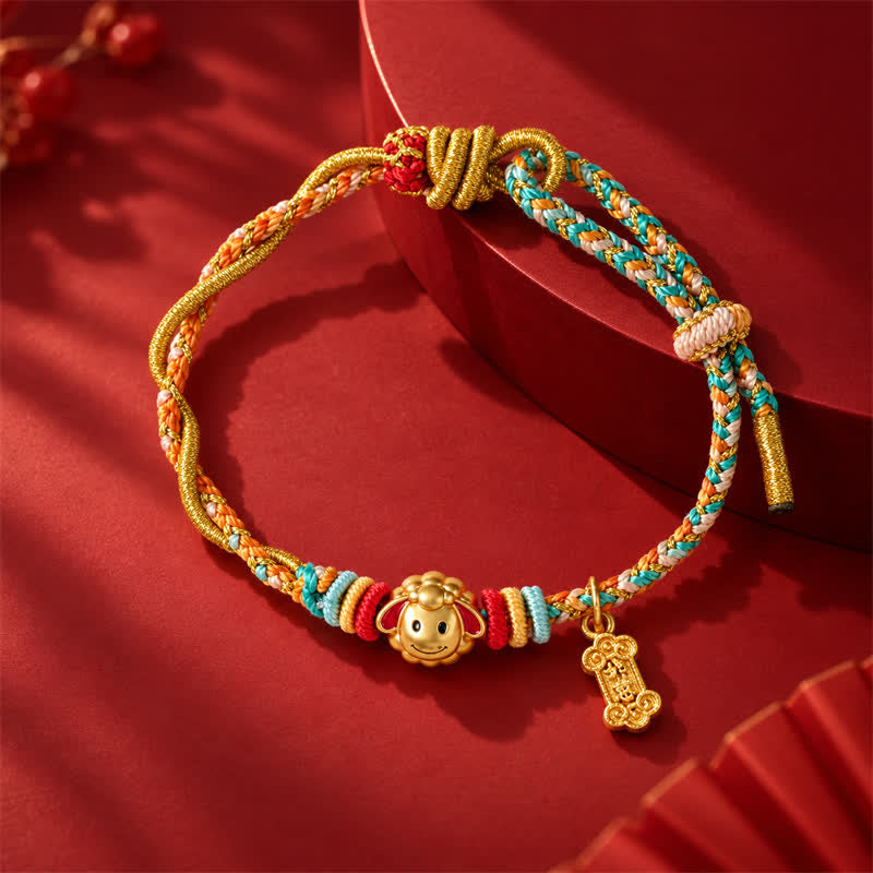 Buddha Stones Year of the Goat Colorful Copper Sheep Charm Lucky Braided String Bracelet - Cute Sheep - image 8