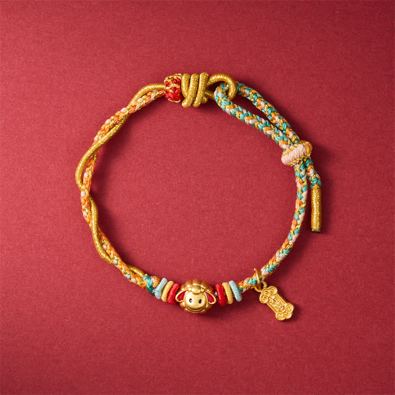 Buddha Stones Year of the Goat Colorful Copper Sheep Charm Lucky Braided String Bracelet - image 9