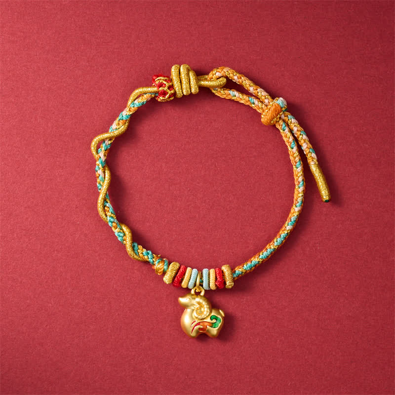 Buddha Stones Year of the Goat Colorful Copper Sheep Charm Lucky Braided String Bracelet - Auspicious Sheep - image 6