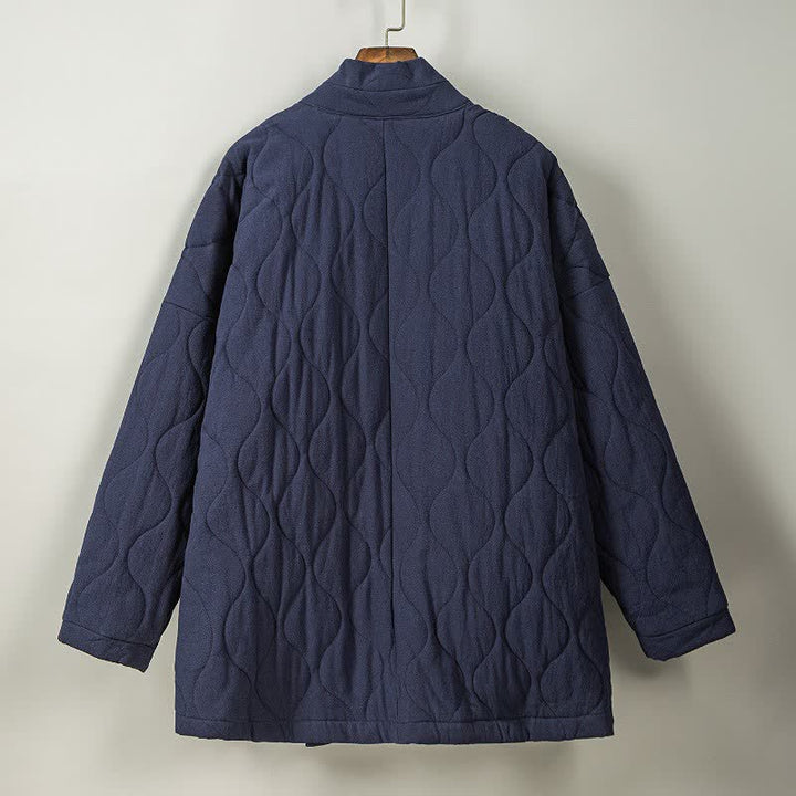 Buddha Stones Fall Winter Casual Tang Style Drawstring Quilted Solid Cotton Men's Kimono With Pockets - image 9