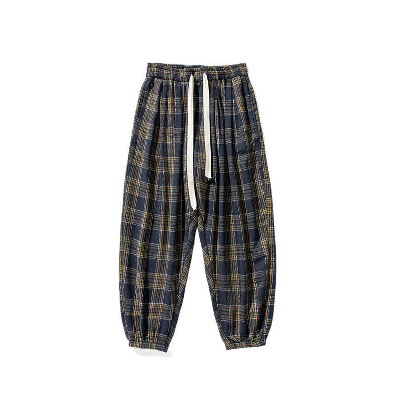 Buddha Stones Fall Winter Casual Drawstring Plaid Ankle Pants Men's Harem Pants With Pockets - image 25