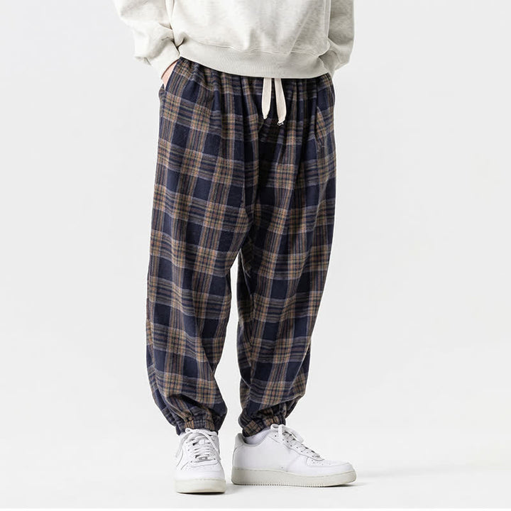 Buddha Stones Fall Winter Casual Drawstring Plaid Ankle Pants Men's Harem Pants With Pockets - image 22