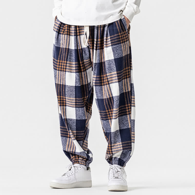 Buddha Stones Fall Winter Casual Drawstring Plaid Ankle Pants Men's Harem Pants With Pockets - image 6