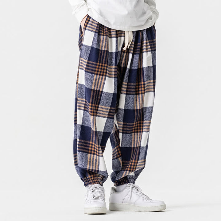 Buddha Stones Fall Winter Casual Drawstring Plaid Ankle Pants Men's Harem Pants With Pockets - image 2