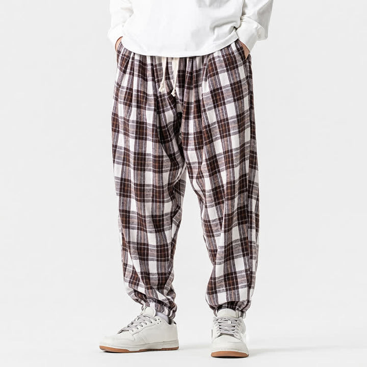Buddha Stones Fall Winter Casual Drawstring Plaid Ankle Pants Men's Harem Pants With Pockets - image 11