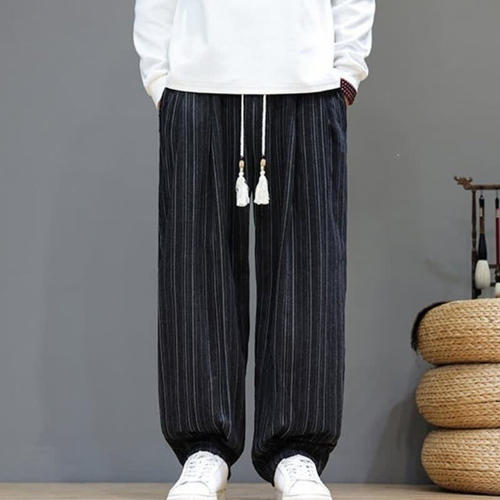 Buddha Stones Fall Casual Drawstring Striped Long Pants Men's Straight Leg Pants With Pockets - image 12