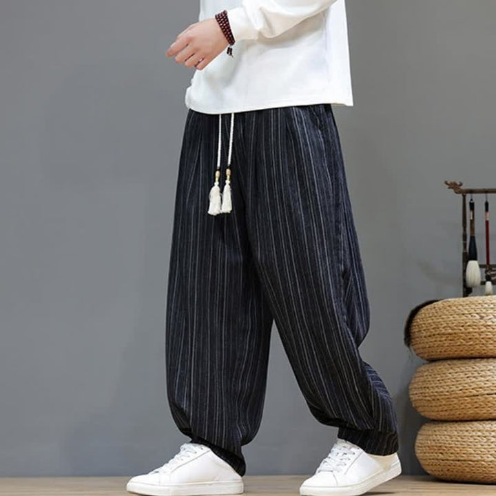Buddha Stones Fall Casual Drawstring Striped Long Pants Men's Straight Leg Pants With Pockets - image 14