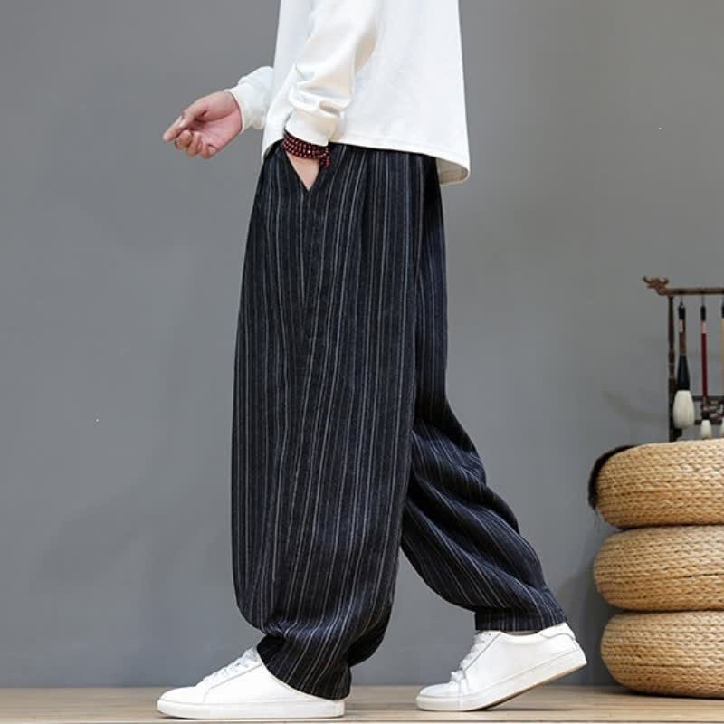 Buddha Stones Fall Casual Drawstring Striped Long Pants Men's Straight Leg Pants With Pockets - image 15