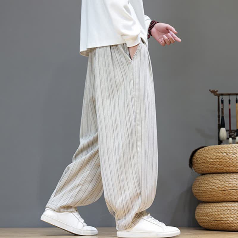 Buddha Stones Fall Casual Drawstring Striped Long Pants Men's Straight Leg Pants With Pockets - image 30