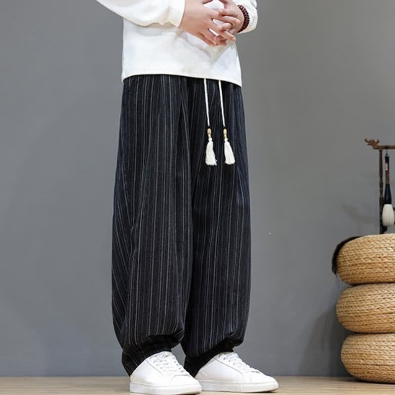 Buddha Stones Fall Casual Drawstring Striped Long Pants Men's Straight Leg Pants With Pockets - image 17