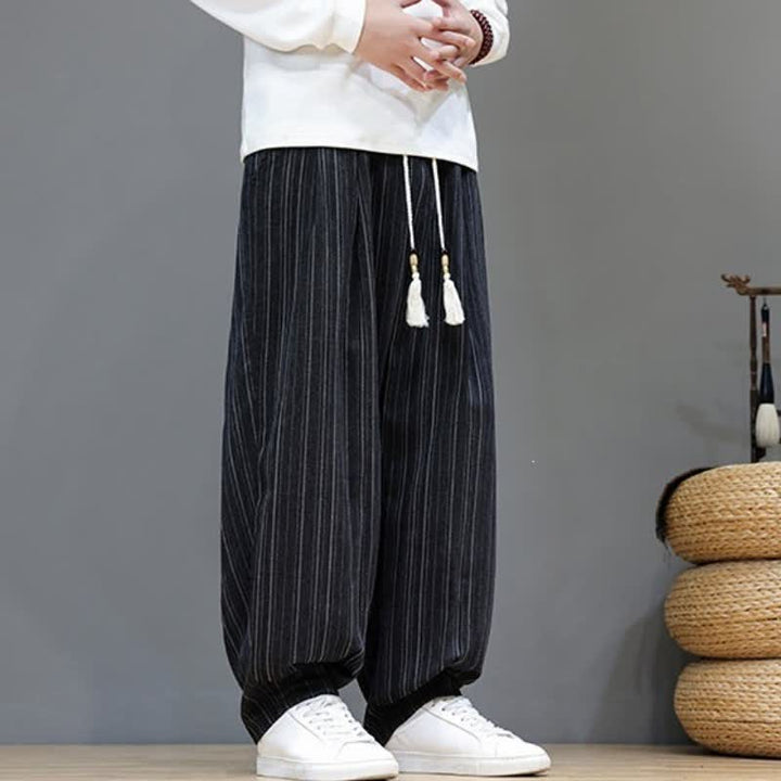 Buddha Stones Fall Casual Drawstring Striped Long Pants Men's Straight Leg Pants With Pockets - image 17