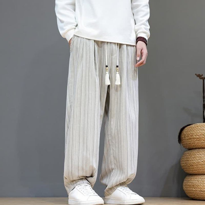 Buddha Stones Fall Casual Drawstring Striped Long Pants Men's Straight Leg Pants With Pockets - image 32