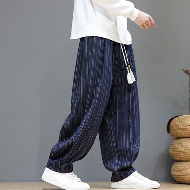 Buddha Stones Fall Casual Drawstring Striped Long Pants Men's Straight Leg Pants With Pockets - image 21