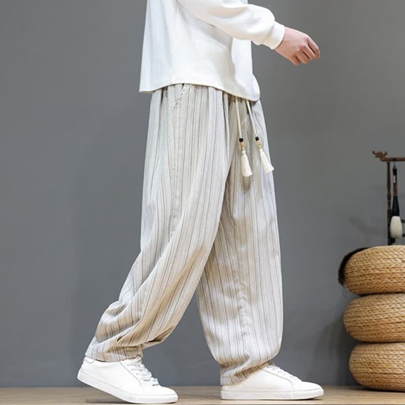 Buddha Stones Fall Casual Drawstring Striped Long Pants Men's Straight Leg Pants With Pockets - image 31