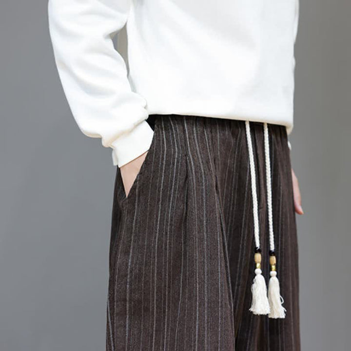 Buddha Stones Fall Casual Drawstring Striped Long Pants Men's Straight Leg Pants With Pockets - image 9