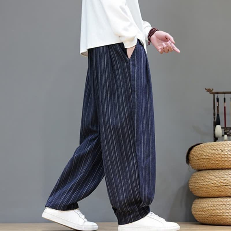 Buddha Stones Fall Casual Drawstring Striped Long Pants Men's Straight Leg Pants With Pockets - image 23