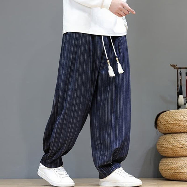 Buddha Stones Fall Casual Drawstring Striped Long Pants Men's Straight Leg Pants With Pockets - image 24