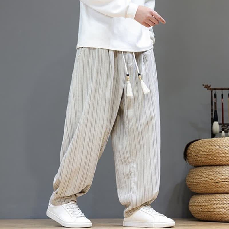 Buddha Stones Fall Casual Drawstring Striped Long Pants Men's Straight Leg Pants With Pockets - image 28